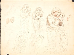 Several Sketches for the Motif "Child on the Arm" by Lorenz Frølich