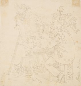 Painter at Work Surrounded by Elves and Other Creatures by Lorenz Frølich