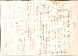 Furniture Sketches Drawn Over a Letter by Lorenz Frølich