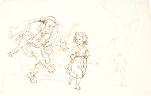 Elderly Man and Little Girl Dancing by Lorenz Frølich