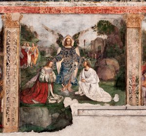 Life of St. Cecilia: the saint and St Valerian crowned by an angel