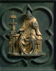 North Gate, exterior detail: Saint Gregoire the Great. Bronze sculpture by Lorenzo Ghiberti by Lorenzo Ghiberti