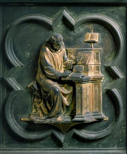 North Gate (Called Gate of the Cross, in the North), Exterior Detail: Saint Jerome, Bronze Sculpture by Lorenzo Ghiberti (1378-1455)