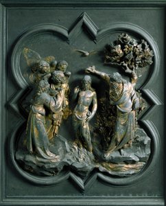 North Gate (called Gate of the Cross, in the North), exterior detail: The Baptism of Christ (Bronze sculpture by Lorenzo Ghiberti) by Lorenzo Ghiberti