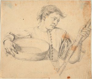 Boy, Half Length, with a Dish and a Cane by Lorenzo Lippi