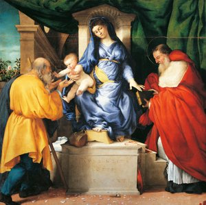 Enthroned Madonna and Child with Saints Giuseppe and Jerome
