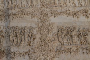 Scenes of Last Judgment, Stories of Apocalypse, bas-reliefs, fourth pillar, facade of Orvieto Cathedral, Umbria, Italy by Lorenzo Maitani