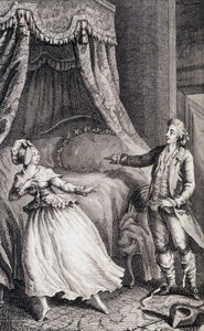 Couple in front of the bed of the bedroom - from 