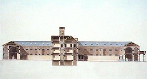 Cross Section of the New Prison in Brussels, from Choix des Monuments, Edifices et Maisons les plus remarquables du Royaume des Pays-Bas by Pierre Jacques Goetghebuer, engraved by the author, published 1827 by Louis (after) Damesme