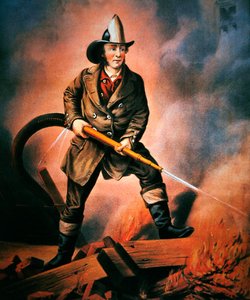 The American Fireman: Facing the Enemy, published by Currier & Ives