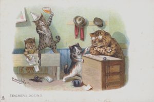 Cats in a classroom: the teacher is dozing and so the students are misbehaving by Louis (after) Wain
