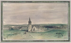 Church and Village in the Middle of a Field, Montigny, 1866 by Louis Adolphe Hervier