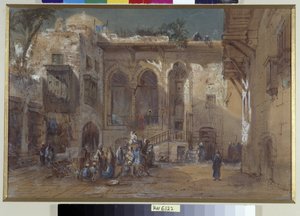 A lively square in Cairo, Egypt by Louis Amable Crapelet