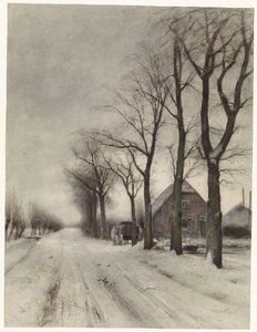 Winter Landscape with Farmhouse on an Avenue by Louis Apol