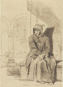 Sitting Monk in Contemplation, While Mass is Celebrated in the Background