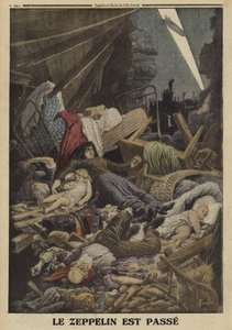 Family killed in a bombing raid by a German Zeppelin, World War I, 1916 by Louis Charles (after) Bombled