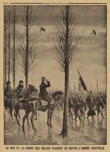 King Albert I and Queen Elisabeth of the Belgians reviewing their new army, World War I by Louis Charles (after) Bombled