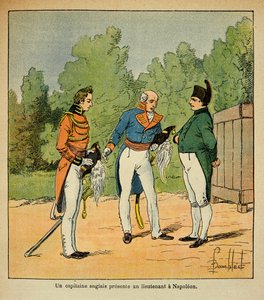 To St. Helene, an English captain presents to Emperor Napoleon a lieutenant