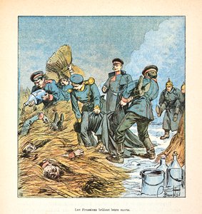 The Army of the Loire by Eugene Sergent, Illustrated by Louis Bombled: Prussians Burn Their Dead During the War of 1870, Private Collection by Louis Charles Bombled
