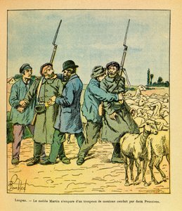The Eastern Armee of Eugene Sergeant, Illustrated by Louis Bombled: The Martin Mobile, Disguised as a Peasant, Seized a Herd of Sheep Led by Two Prussians to Langres in November 1870 by Louis Charles Bombled
