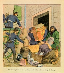The women who follow the German army helped the soldiers to plunder the city of Cussey after it was taken in October 1870