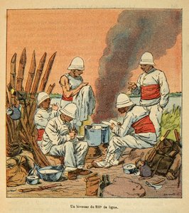 The War in Madagascar - Anecdotal History of the French Expeditions of 1885-1895 by Henri Galli, Illustrated by Louis Bombled: A Bivouac of the 200th Line in Madagascar in 1895, Private Collection