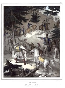 Le Pinde, Traversee de Janina a Tricala. in Journey to Athenes and Constantinople, or Collection of Greek and Ottoman Portraits, Views and Costumes, Painted on Places After Nature, Lithographs and Colories by Louis Dupre (1825) by Louis Dupré