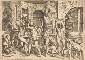 The Forge of Vulcan by Louis Elle I after Francesco Primaticcio
