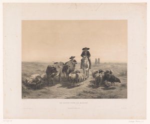 Farmer and Shepherd with Cows and Sheep on the Way to the Market (En route pour le marché) by Louis Emmanuel Soulange Teissier