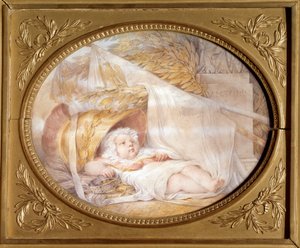 Portrait of the King of Rome as a Baby in the Helmet of Mars by Eugene Isabey by Louis Eugene Gabriel Isabey