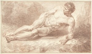 Male Nude, Lying on Side, Leaning on Left Arm by Louis Fabritius Dubourg