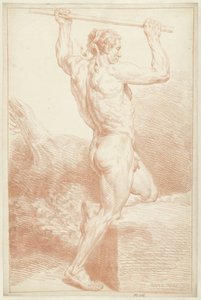 Study of a Male Nude, on One Knee, with a Stick Above His Head