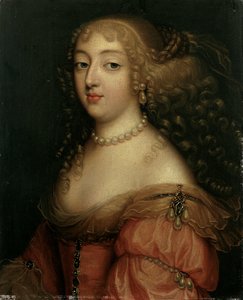 Portrait of a Lady, said to be Laura Mancini, Duchesse de Mercoeur, bust length, in a red dress, with a pearl necklace and earrings