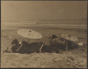 Beach Scene with Paper Umbrellas by Louis Fleckenstein