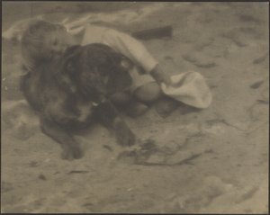Boy Resting on Dog by Louis Fleckenstein