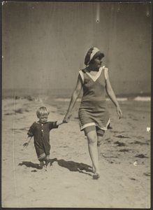 Florence and Infant Walking on Beach
