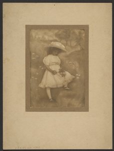 Portrait of a Girl with Flowers Before Painted Backdrop by Louis Fleckenstein