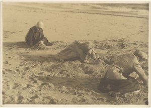 Three Girls Making Sandcastles in the Winter by Louis Fleckenstein