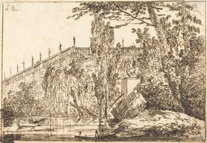 Park with Terrace and a Balustrade with Statues