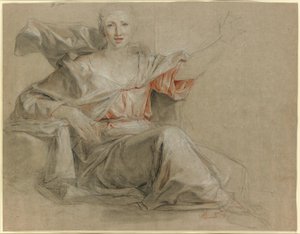 A seated woman, her left arm raised by Louis Galloche