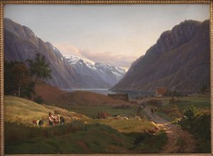 View of Odda at the Sør Fjord in Hardanger, Norway. Morning Light