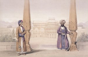 A Dooranee Noble and his Attendant at the Palace in Candahar, from Characters and Costumes of Afghanistan written by Captain Lockyer Willis Hart, published 1843