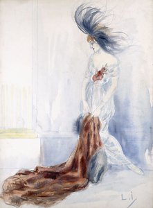 Elegant Lady with Plumed Hat and Fur Coat by Louis Icart