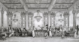 Cafe de la Banque de France Built by Architect Dusillon and Located Place de Victoire - Engraving of Schaal - 1839