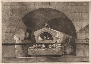 Tomb with Sphinx: Funerary Monument with an Owl on a Sarcophagus Supported by Sphinx