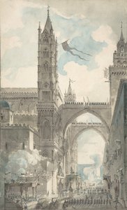 View of the Portal and Principal Entrance of the Cathedral of Palermo during the Festival by Louis Jean Desprez