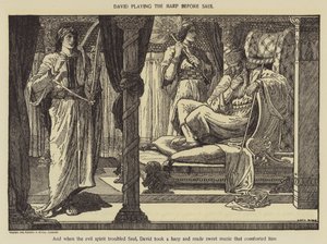 David playing the harp before Saul by Louis John Rhead