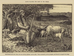 David playing the harp in the fields by Louis John Rhead