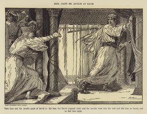 Saul casts his javelin at David by Louis John Rhead