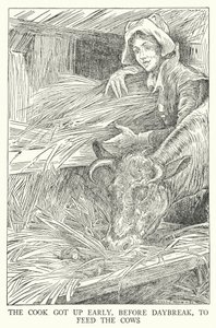 The Cook Got Up Early, Before Daybreak, to Feed the Cows (litho) by Louis John Rhead